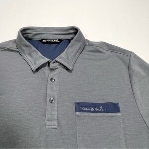 Travis Mathew Gray with Blue Pocket Polo Shirt, Men’s Large